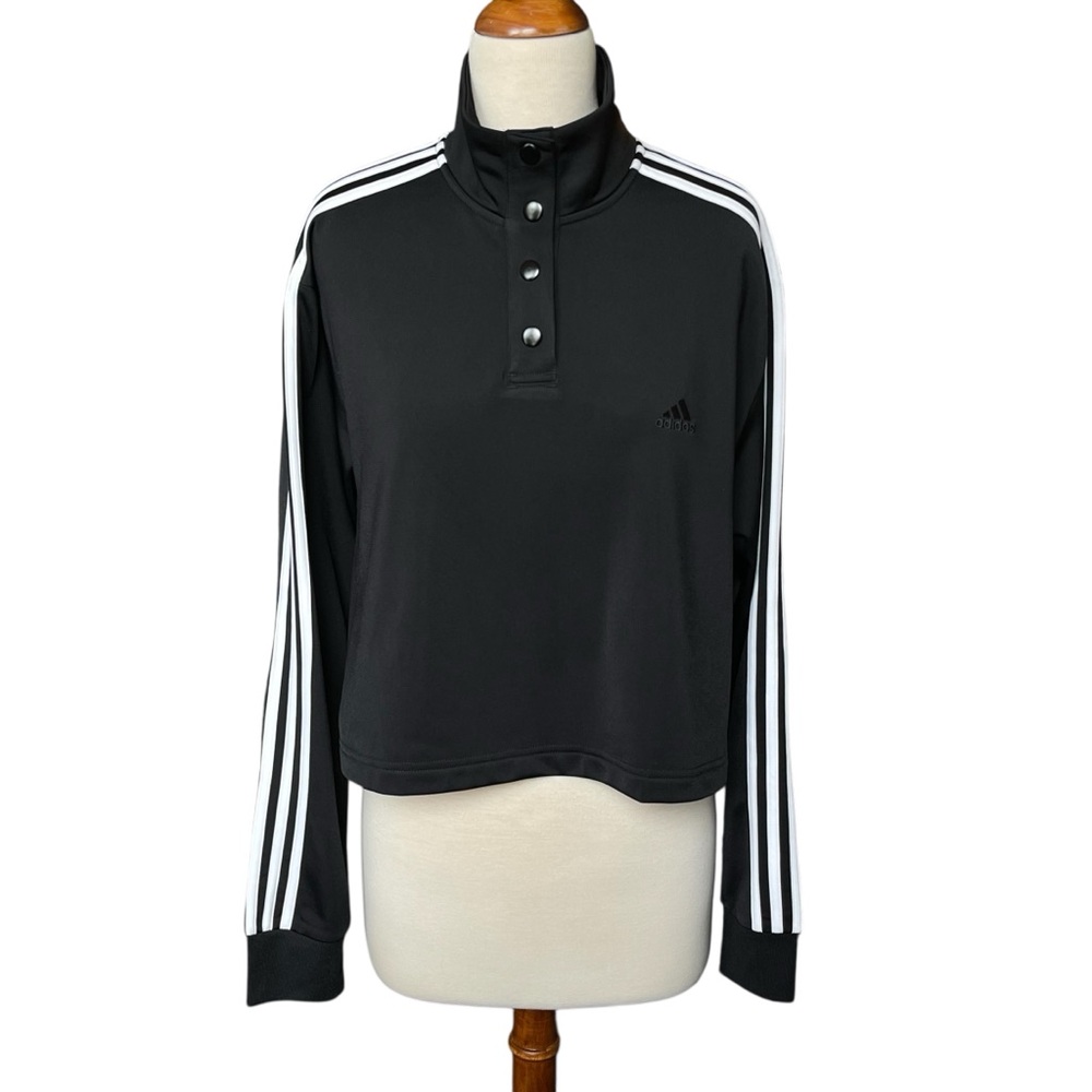 Adidas Black and White Cropped 1/4 Snap Pullover Tricot Jacket NWT Size Large - Picture 13 of 16